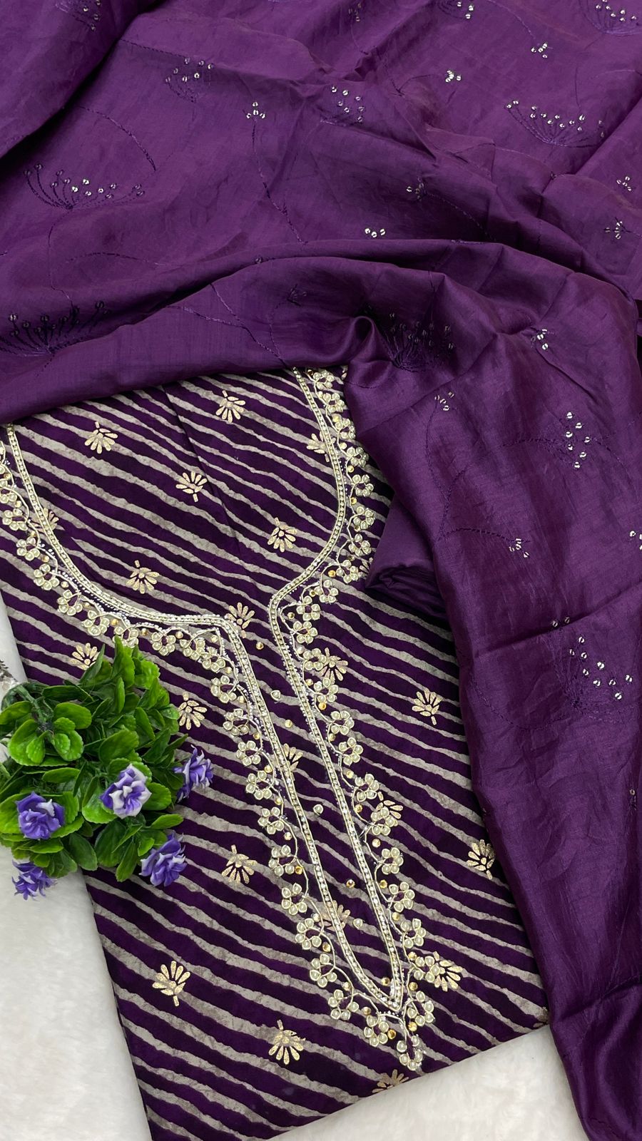 Muslin Suit with embroidery and digital print