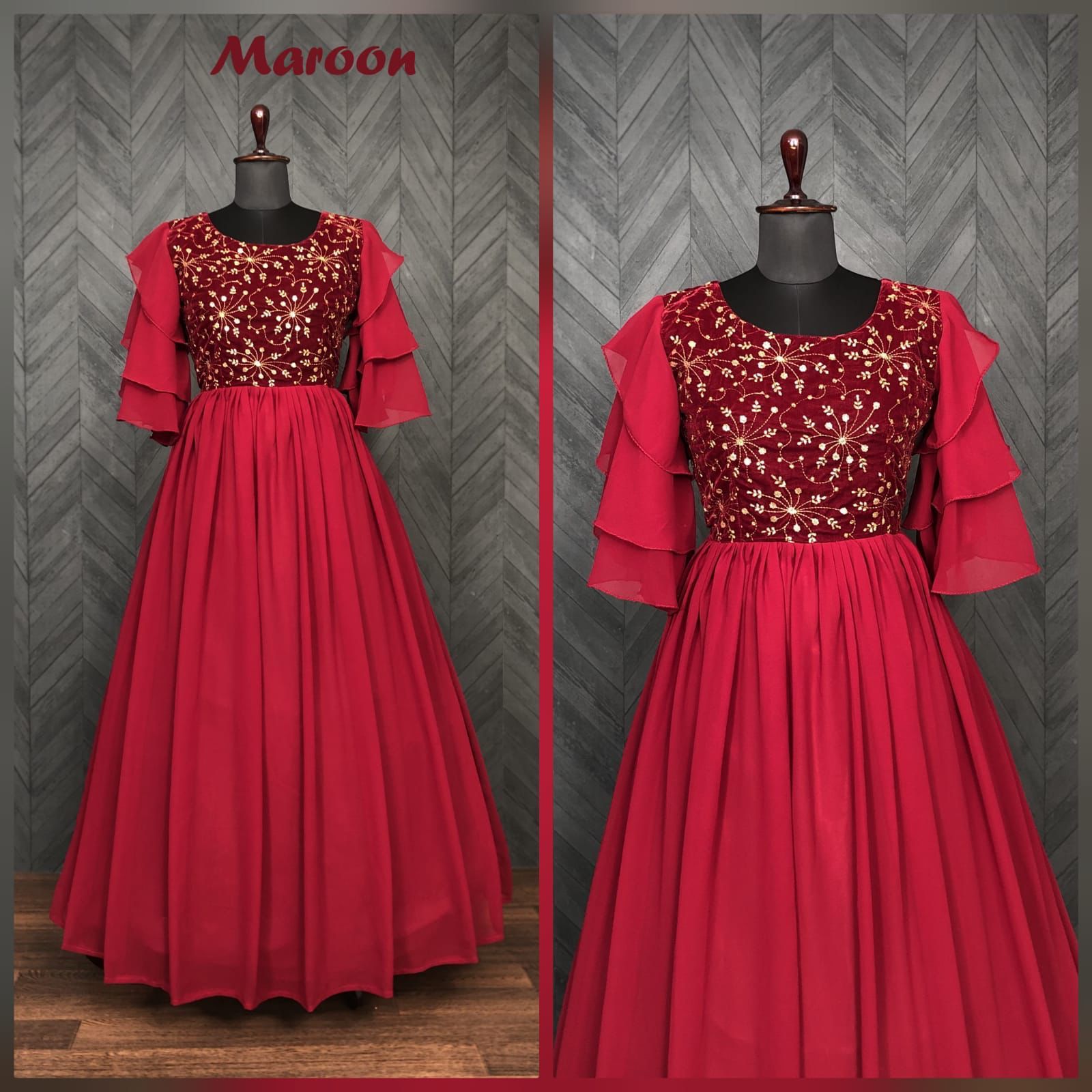 Unique Velvet n Blooming Georgette Gown