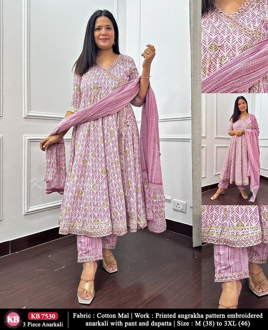 Cotton Stitched Anarkali 3 Pc Set