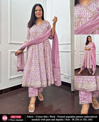 Cotton Stitched Anarkali 3 Pc Set
