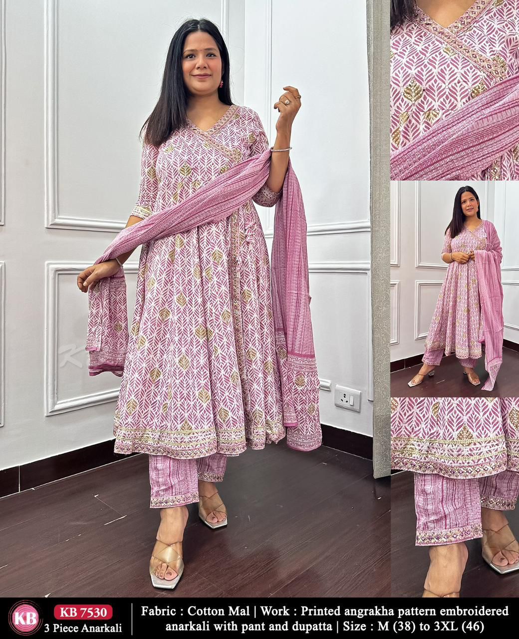 Cotton Stitched Anarkali 3 Pc Set