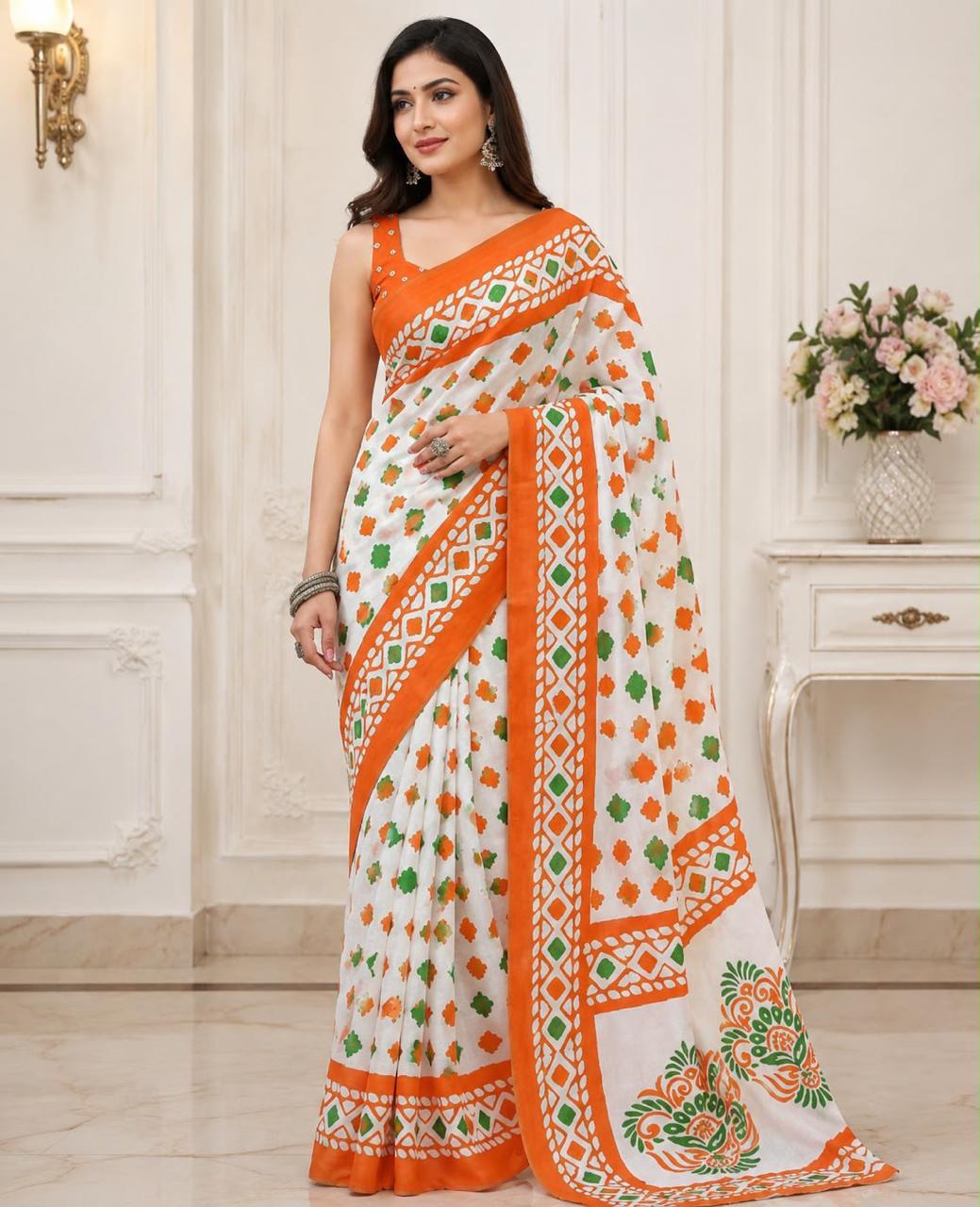 Independence Day Linen Cotton Saree