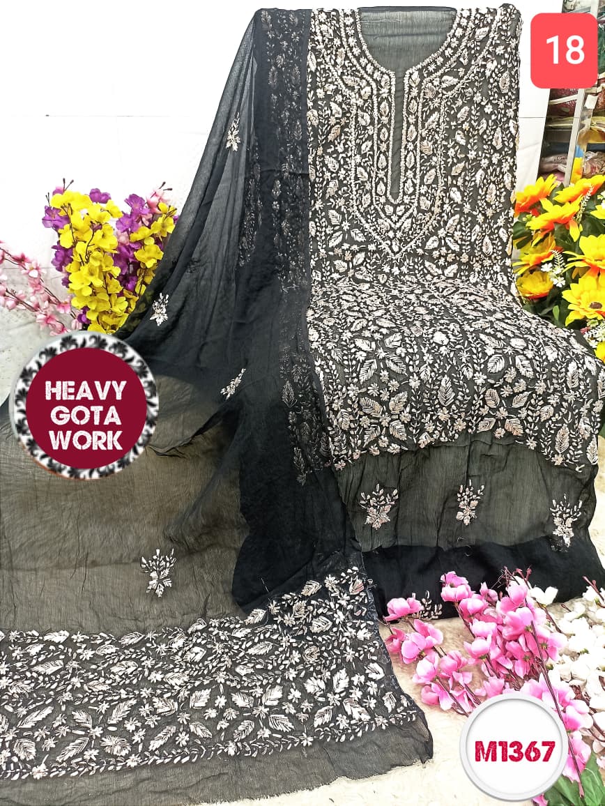 Georgette unstitched with Barik Gota Embroidery