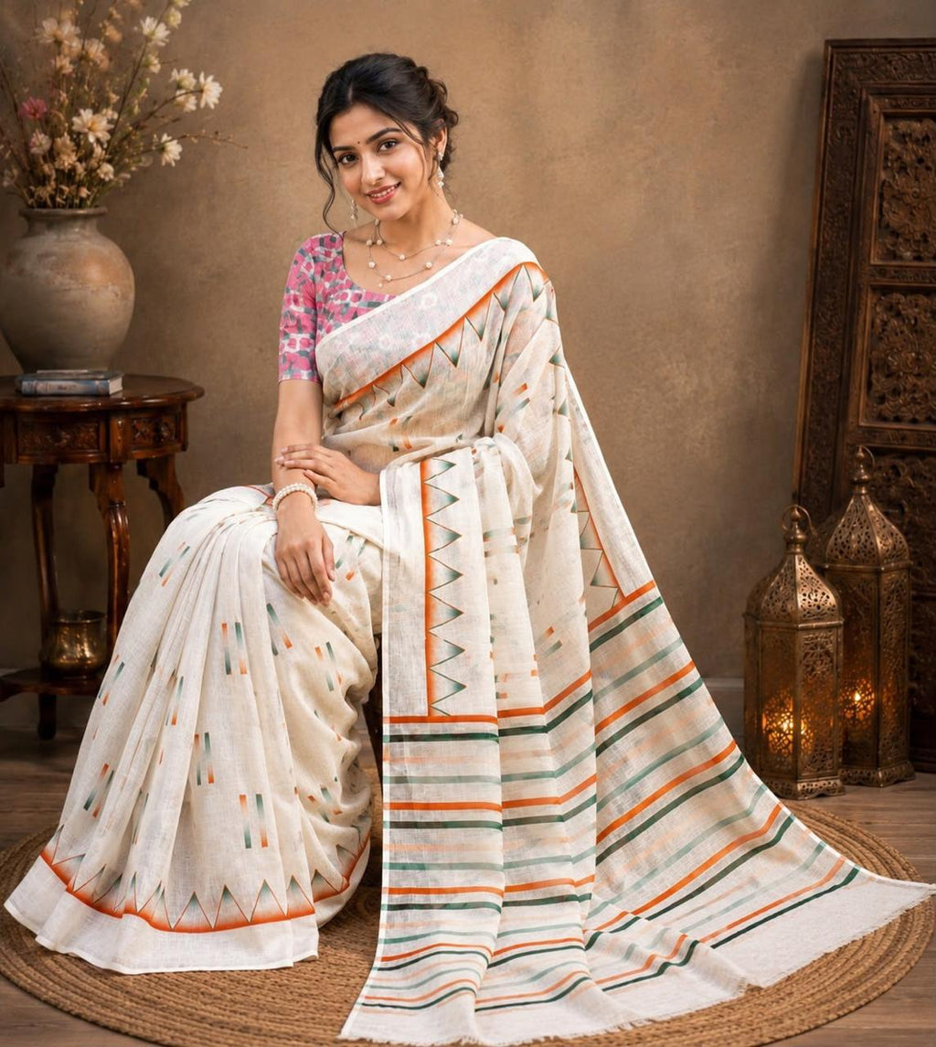 Independence Day Linen Cotton Saree