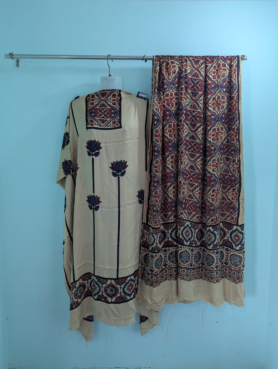 Dola Silk Ajrakh Hand Block 2 pc Suits