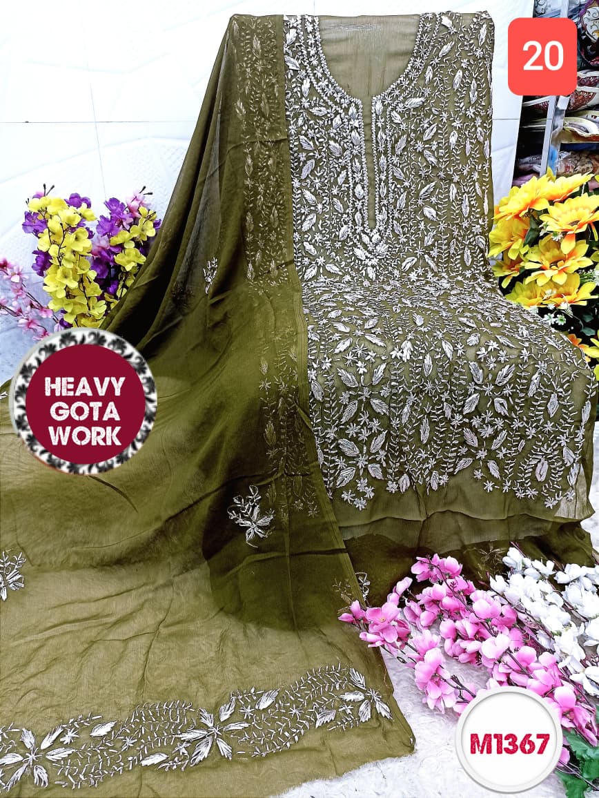 Georgette unstitched with Barik Gota Embroidery