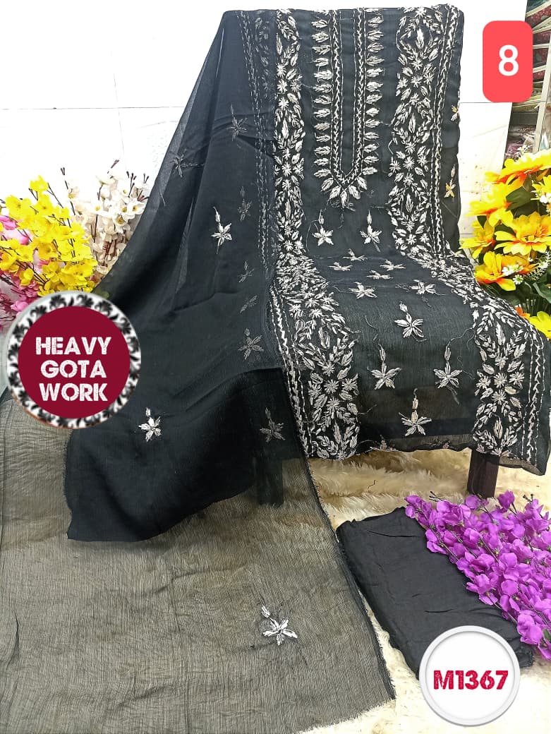 Georgette unstitched with Barik Gota Embroidery