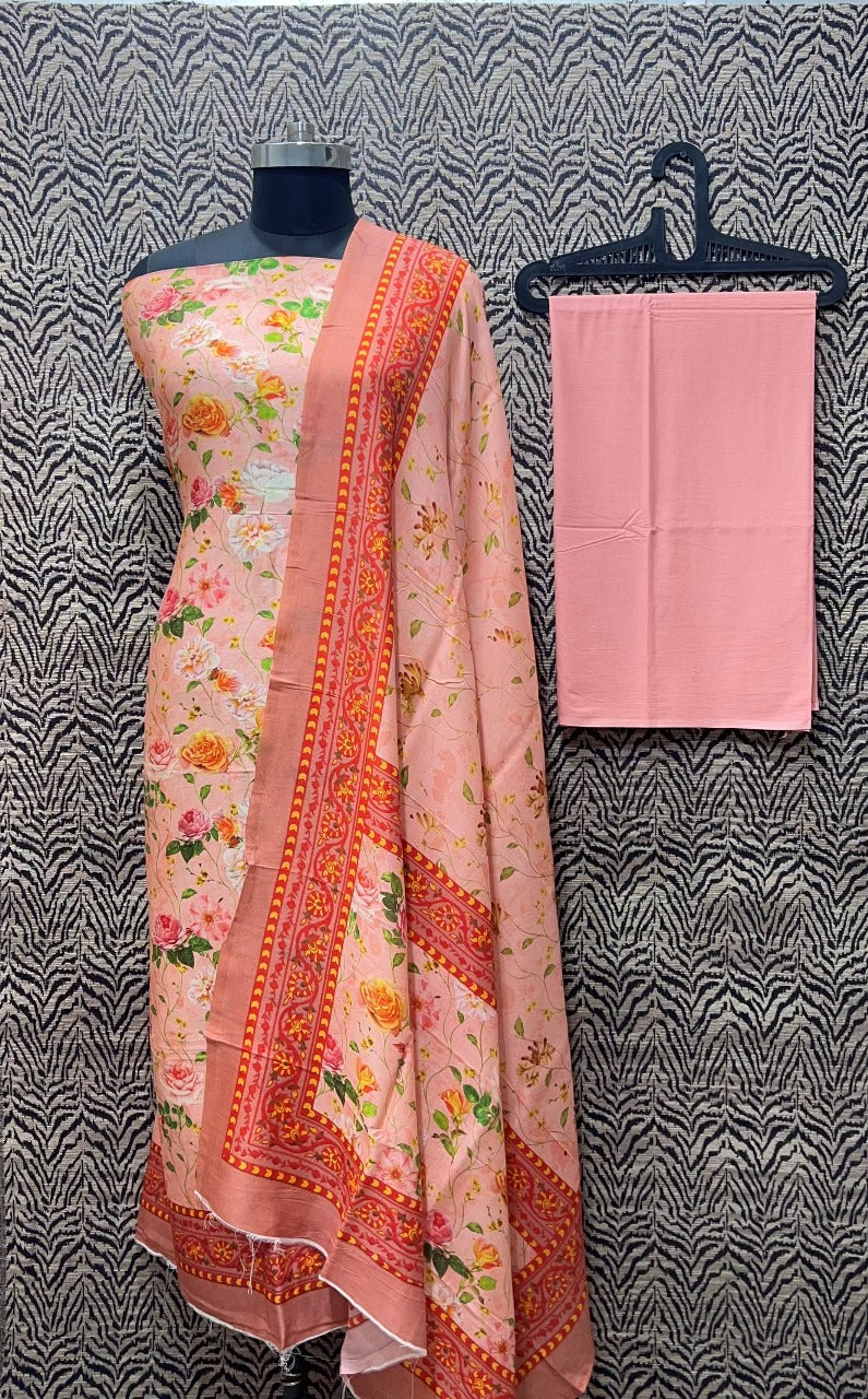 Mercirised Silk Maheshwari Printed Suit