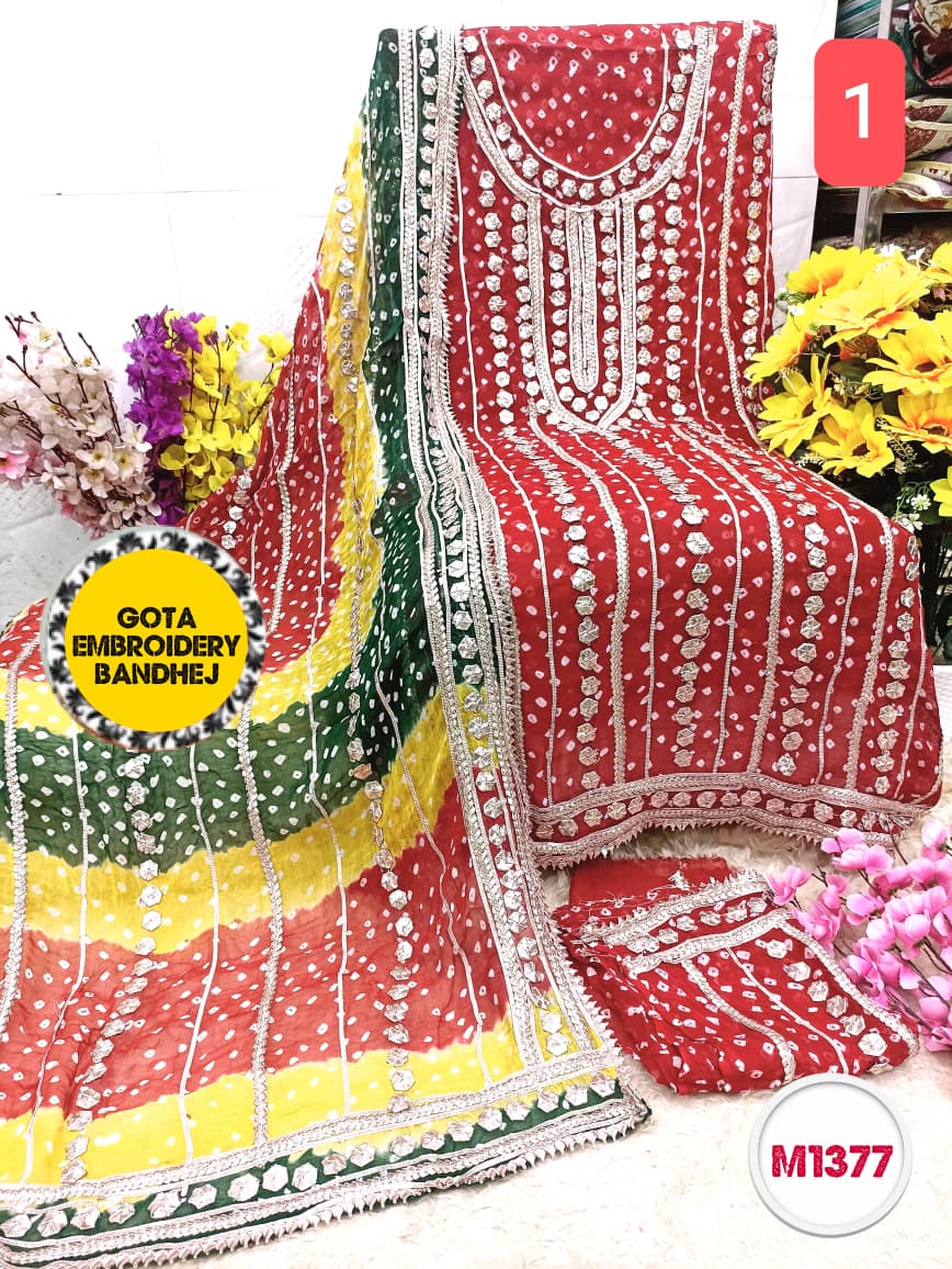 Georgette Bandhni heavy gota patti embroidery suit