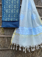 Ajrakh top with kota doriya with hand applique work dupatta set