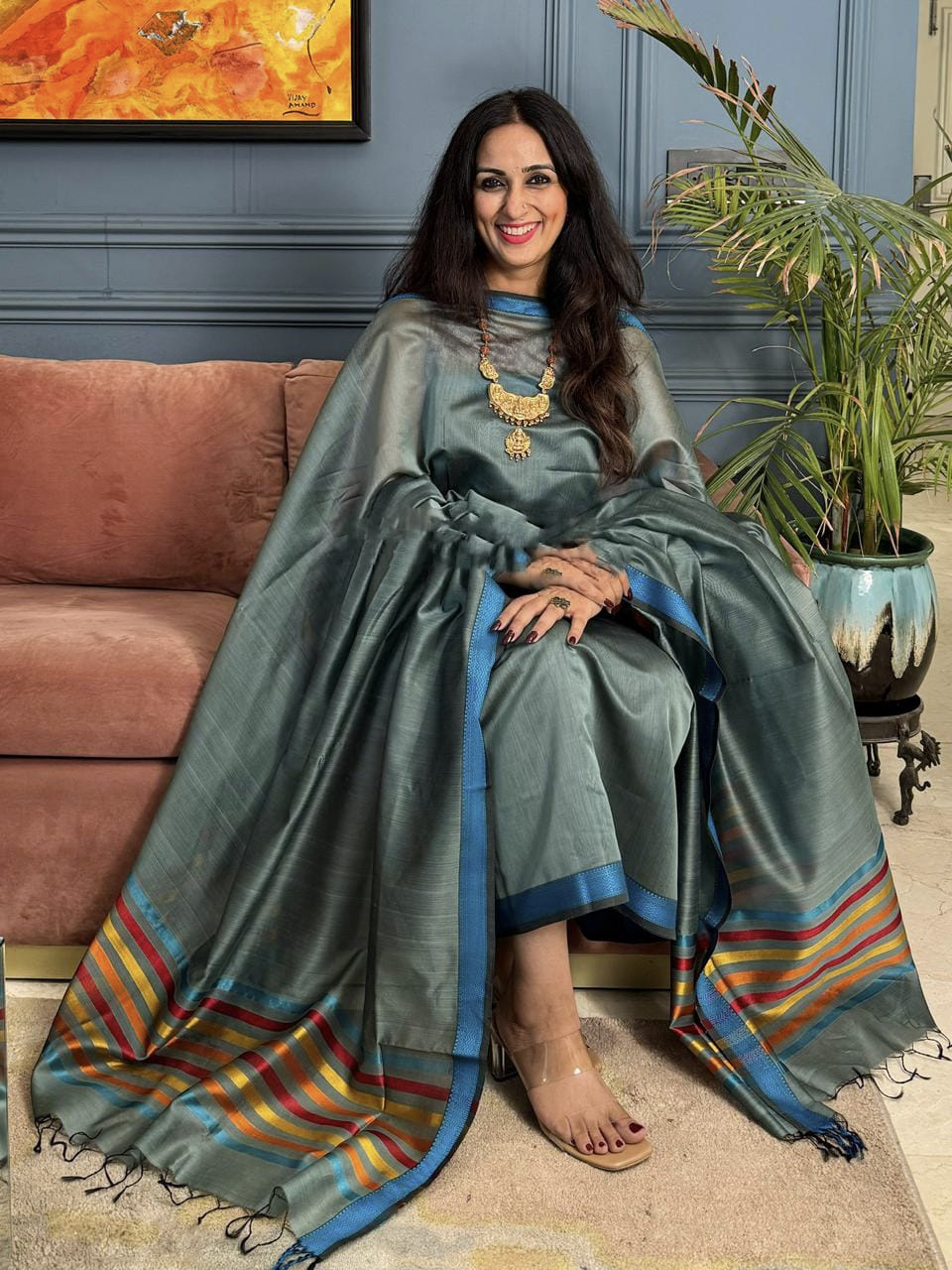 Beautiful Hand Woven Maheshwari Silk Cotton Fabric