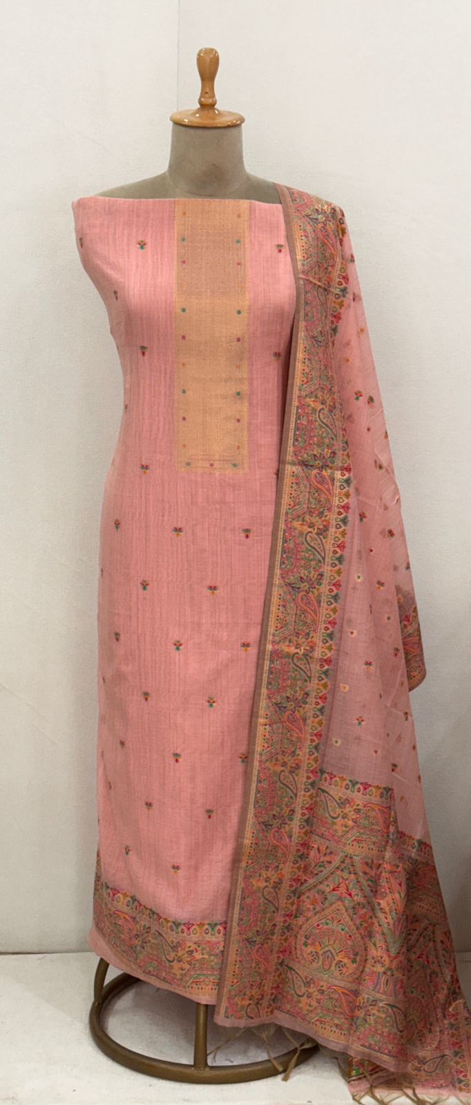 Meenakari jaamdani woven silk suit