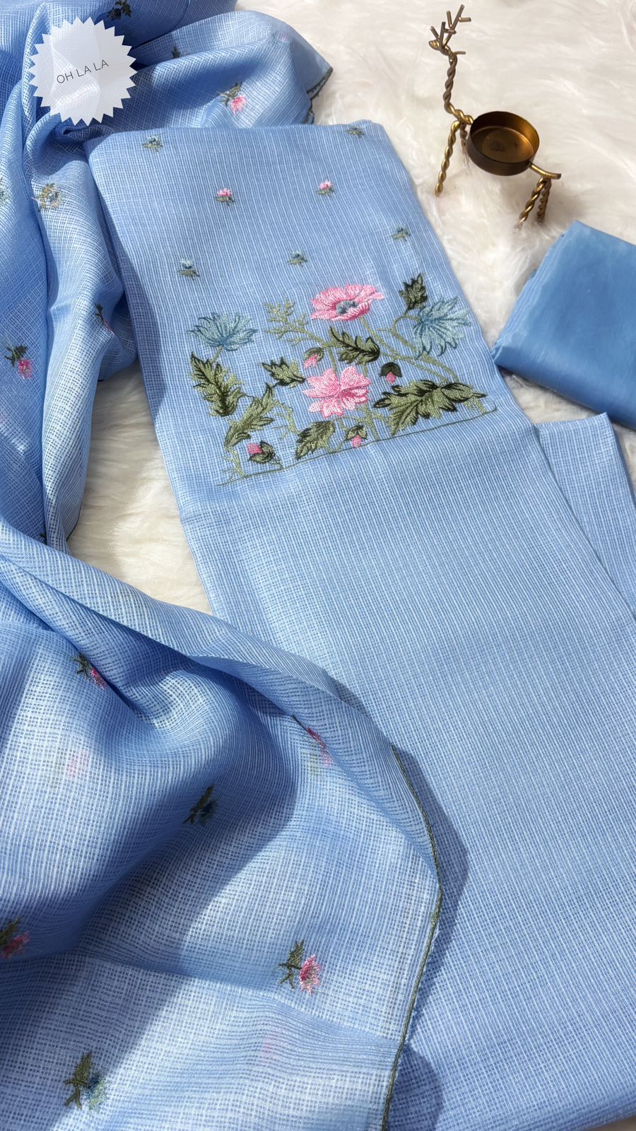 Cotton top with embroidery matching kota dupatta with silk bottom