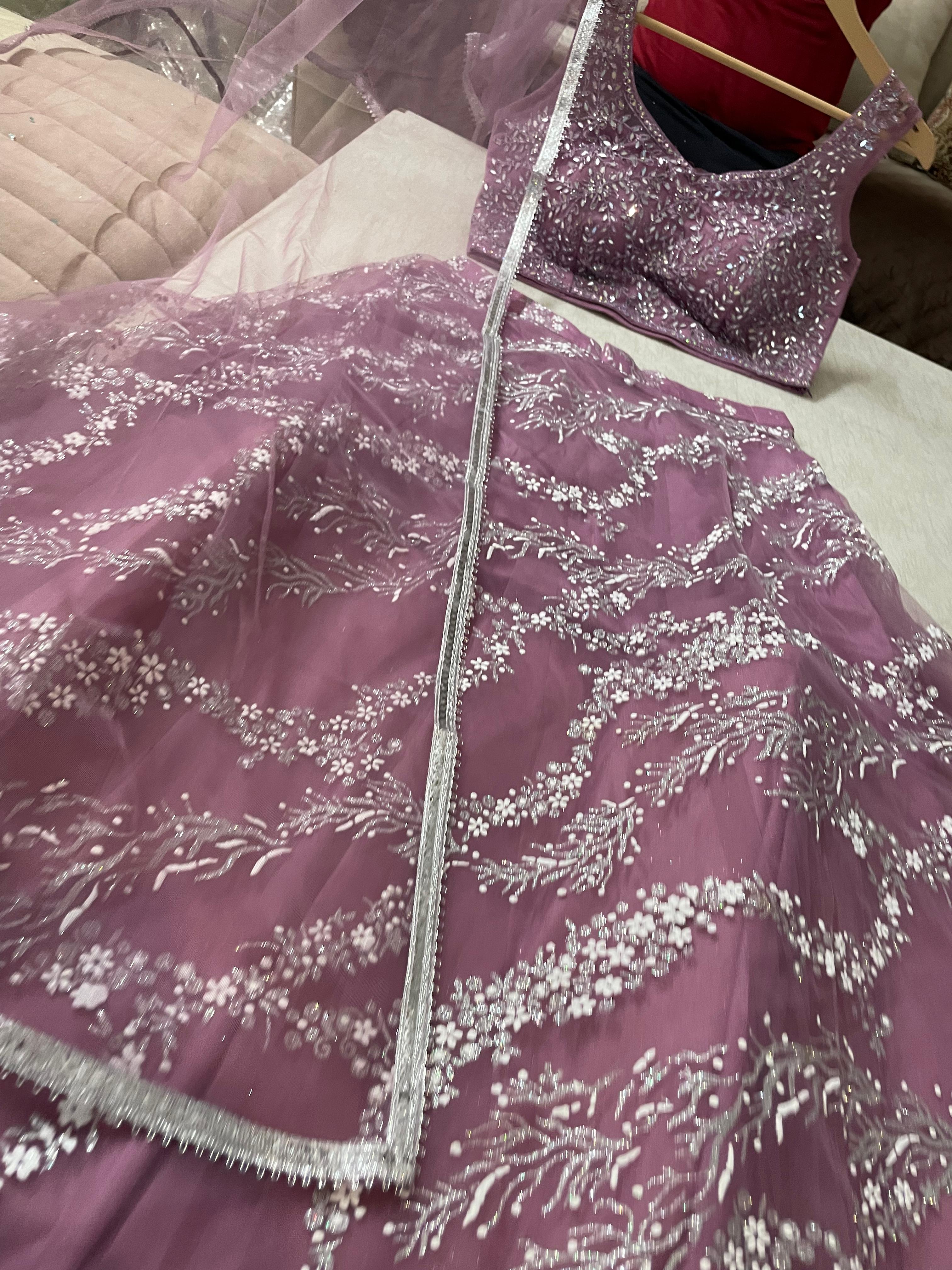Net Crop Top Lehenga with embroidery n mirror work