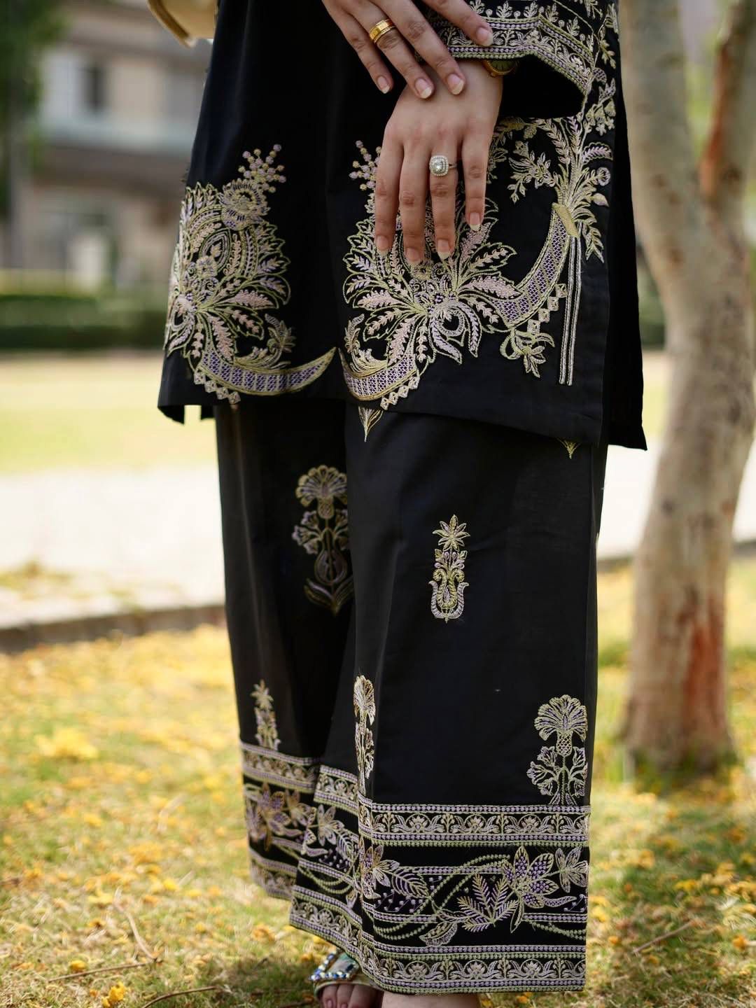 Premium Black Embroidered Muslin Co-ord Set