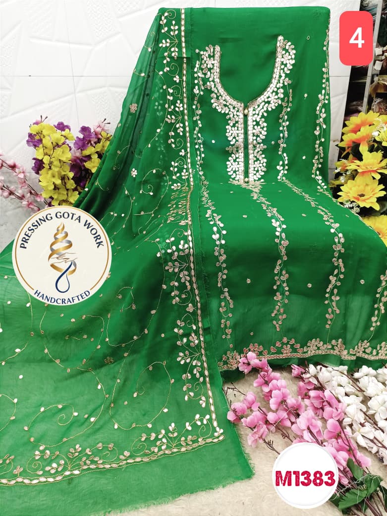 Chiffon with pressing gota embroidery work suit