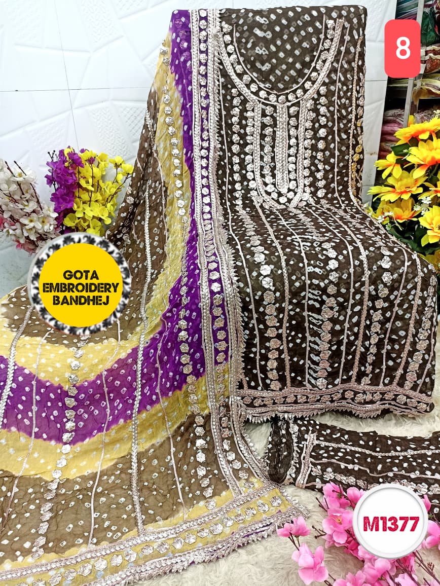 Georgette Bandhni heavy gota patti embroidery suit