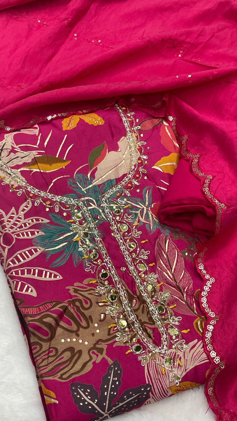 Muslin Suit with embroidery and digital print