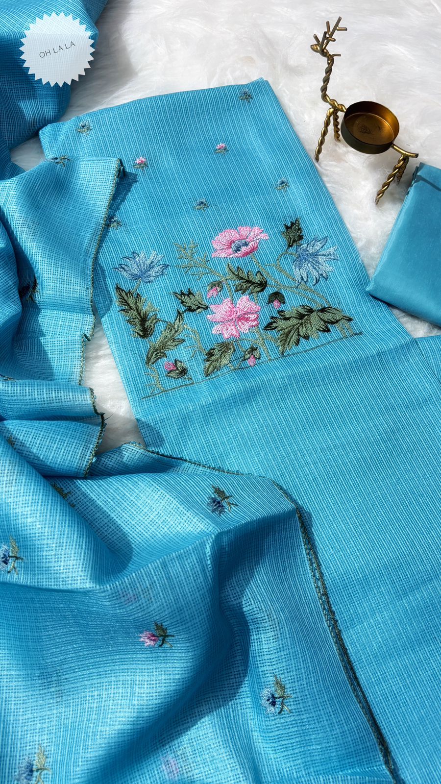 Cotton top with embroidery matching kota dupatta with silk bottom