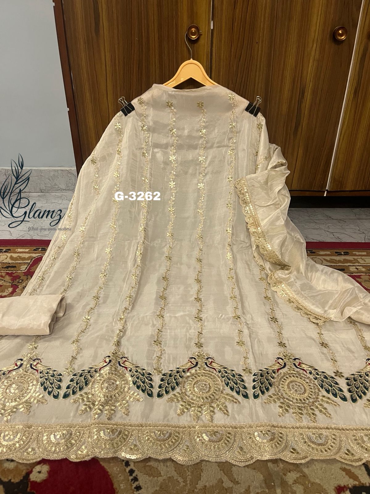 Shimmer Silk Unstitched Suit with gota doriya resham and sequins work