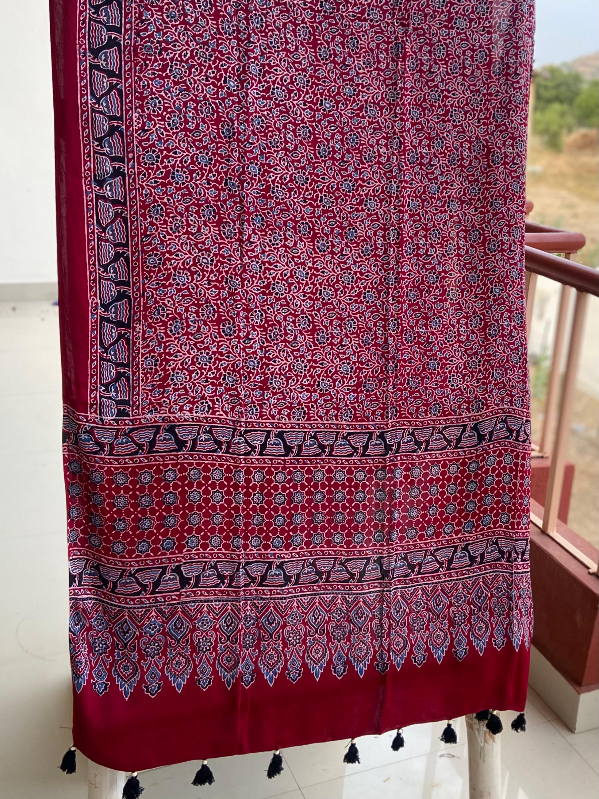 Ajrakh Handblock Modal Silk Dupattas