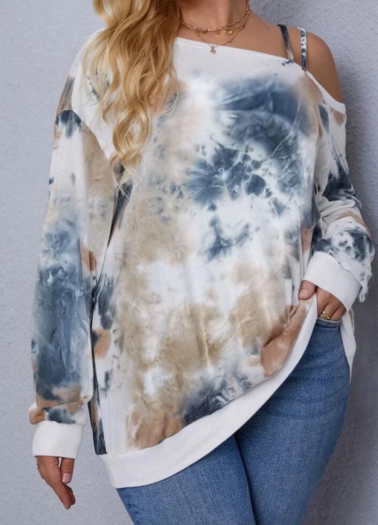 Asymmetrical Drop Shoulder Tie n Dye Top(Plus Sizes)