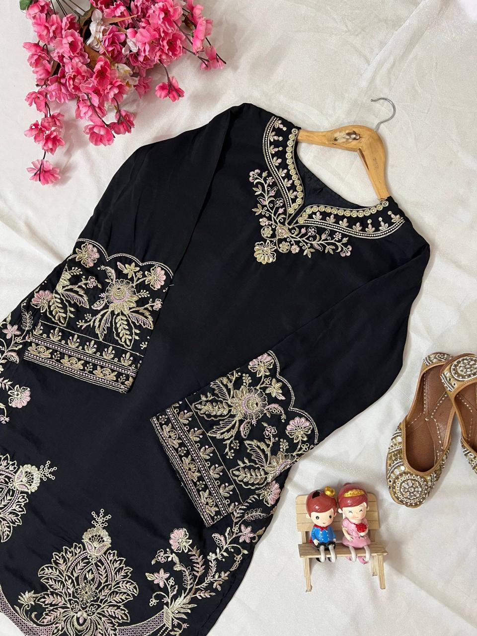 Premium Black Embroidered Muslin Co-ord Set