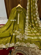 Shimmer Silk Unstitched Suit with pearls katdana and zircon work