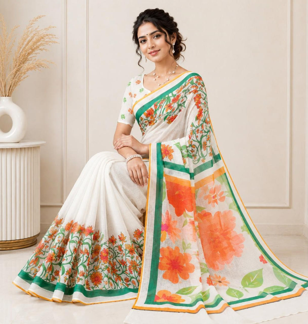 Independence Day Linen Cotton Saree