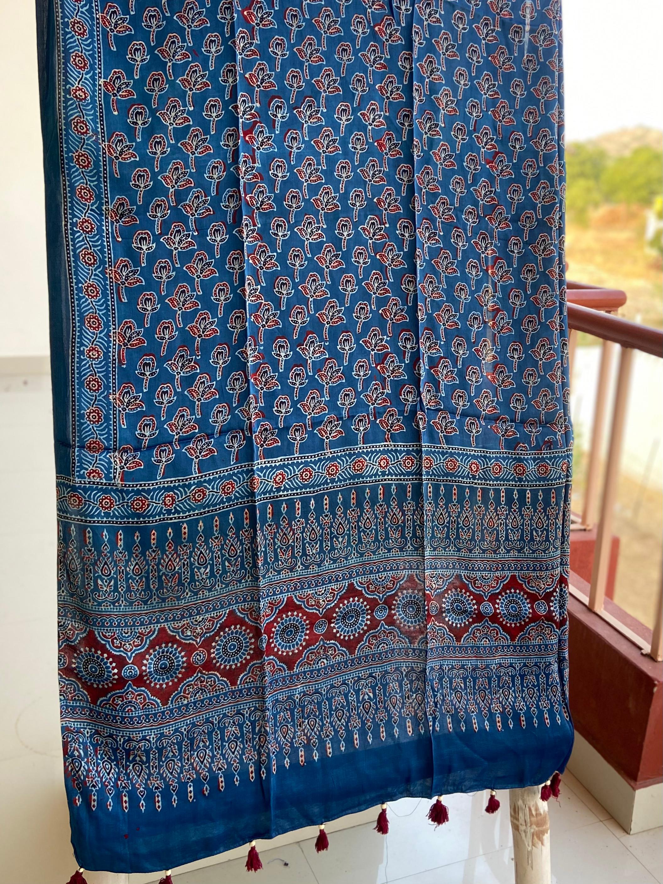 Ajrakh Handblock Modal Silk Dupattas