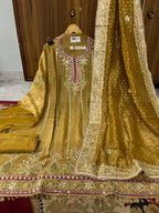 Unstitched Crushed Tissue Suit with embroidery