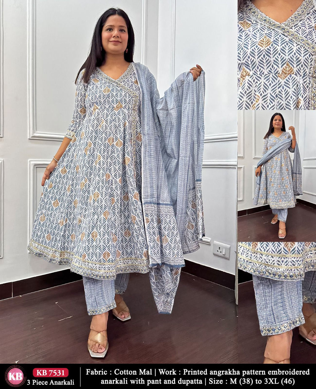 Cotton Stitched Anarkali 3 Pc Set