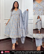 Cotton Stitched Anarkali 3 Pc Set