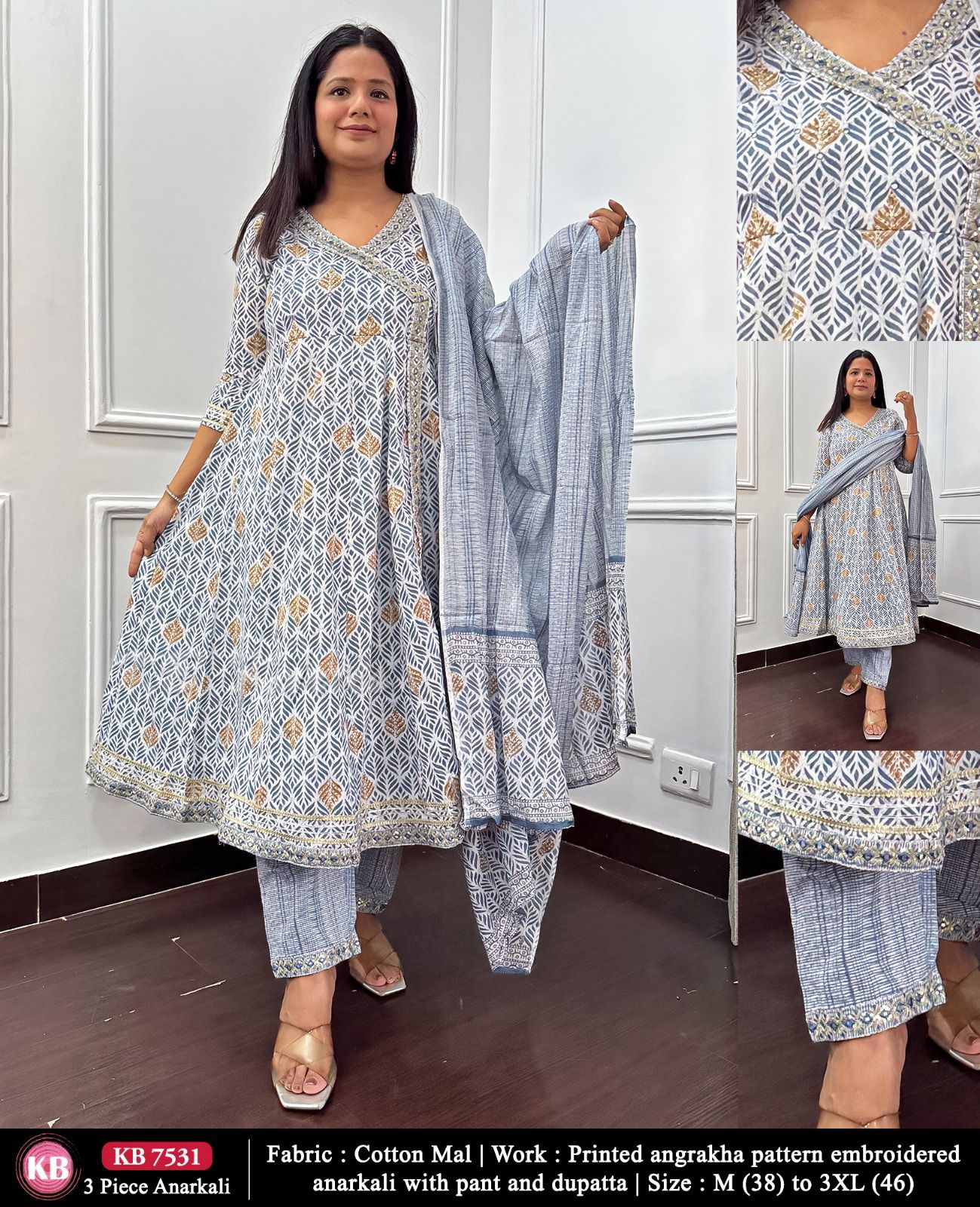 Cotton Stitched Anarkali 3 Pc Set