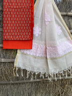 Ajrakh top with kota doriya with hand applique work dupatta set