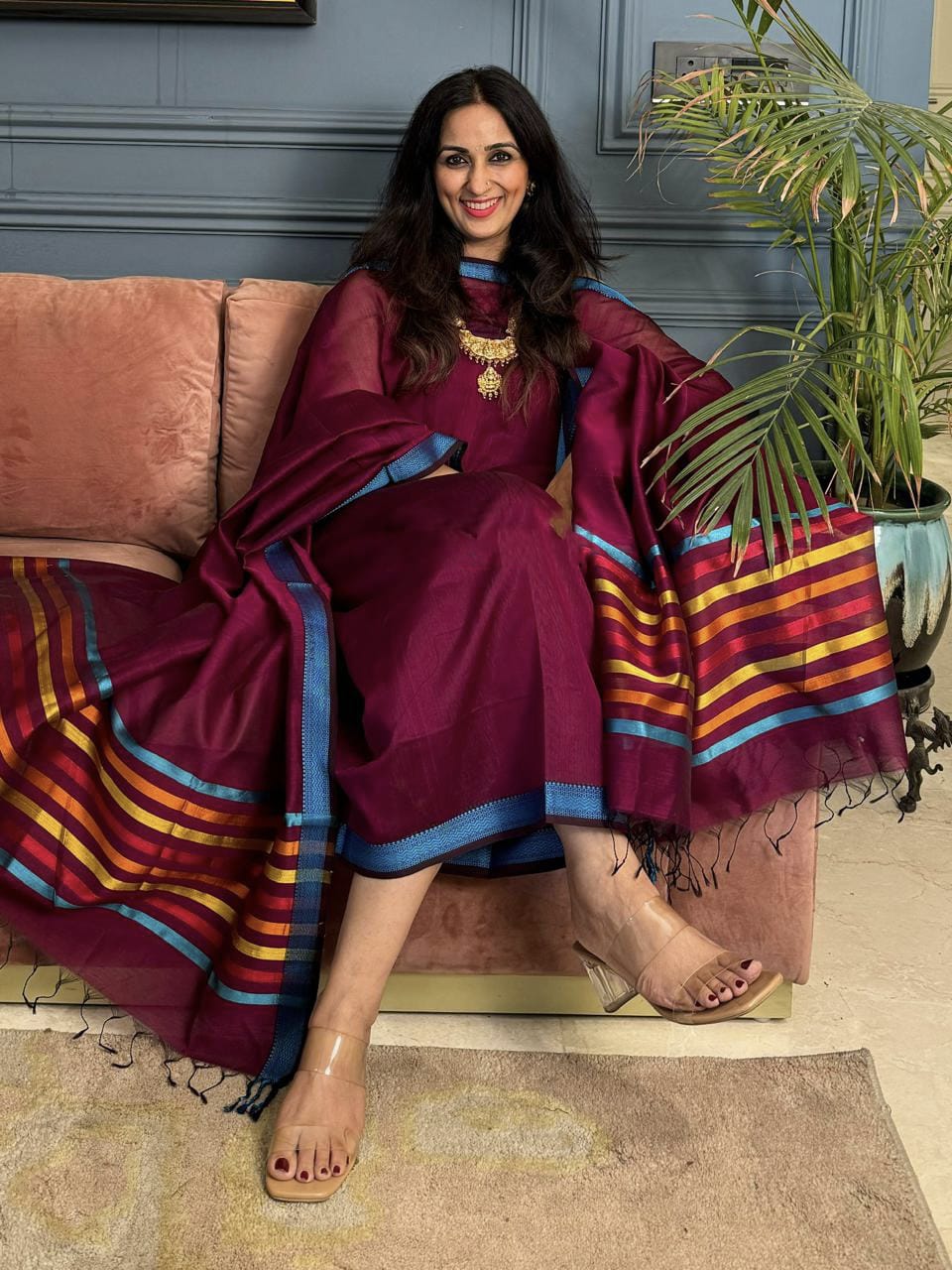 Beautiful Hand Woven Maheshwari Silk Cotton Fabric
