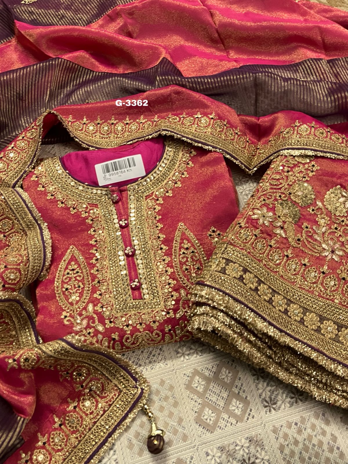 Shimmer Silk Stitched Garara set with sequins gota doriya work