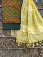 Ajrakh top with kota doriya with hand applique work dupatta set