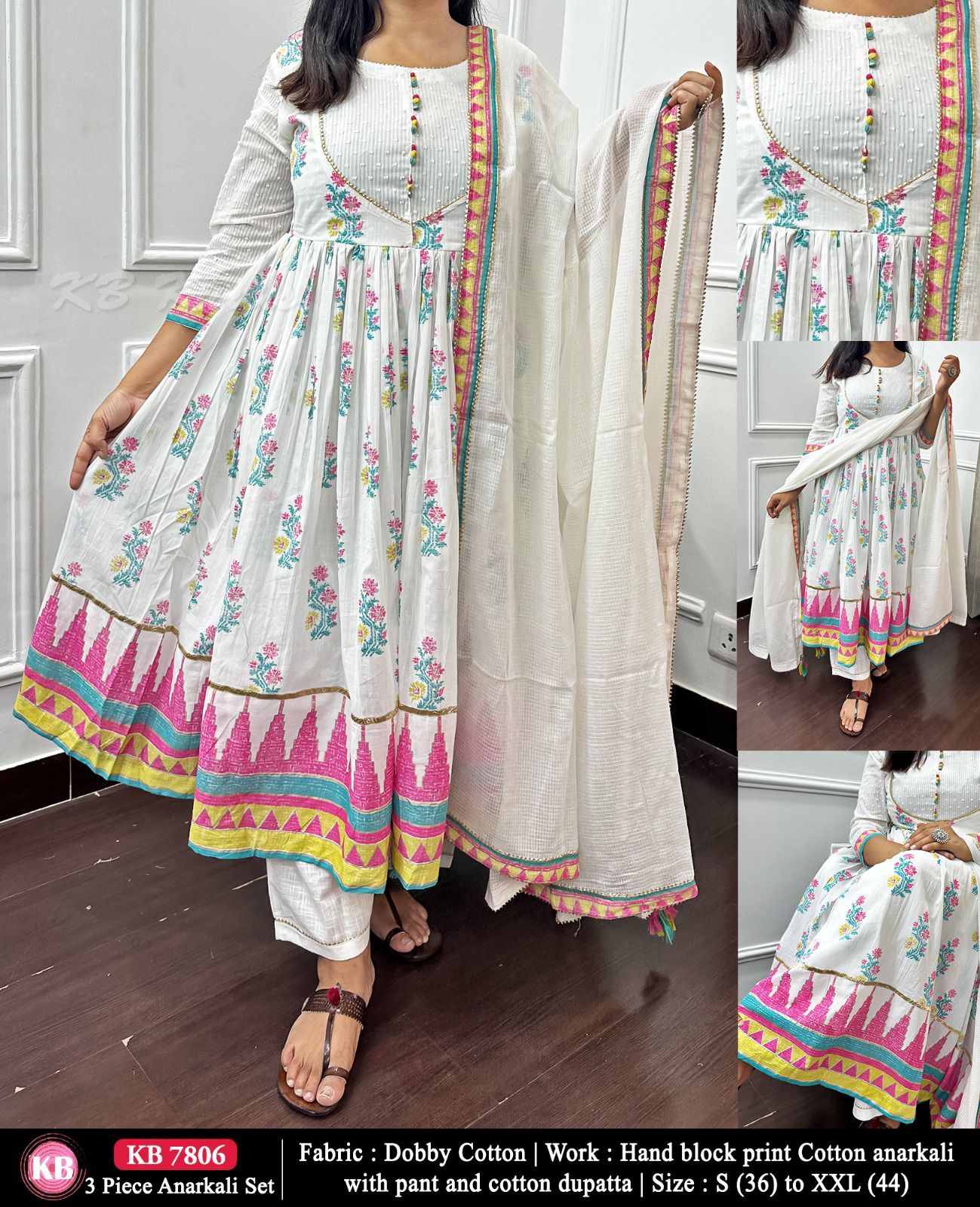 Cotton Stitched Anarkali 3 Pc Set