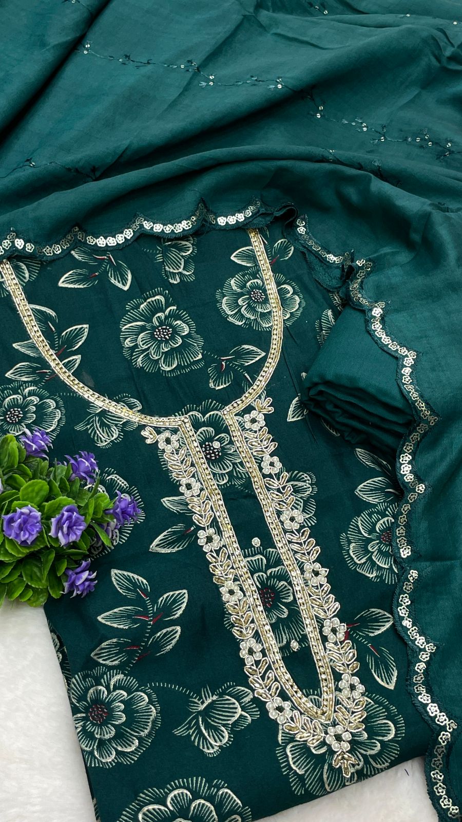 Muslin Suit with embroidery and digital print