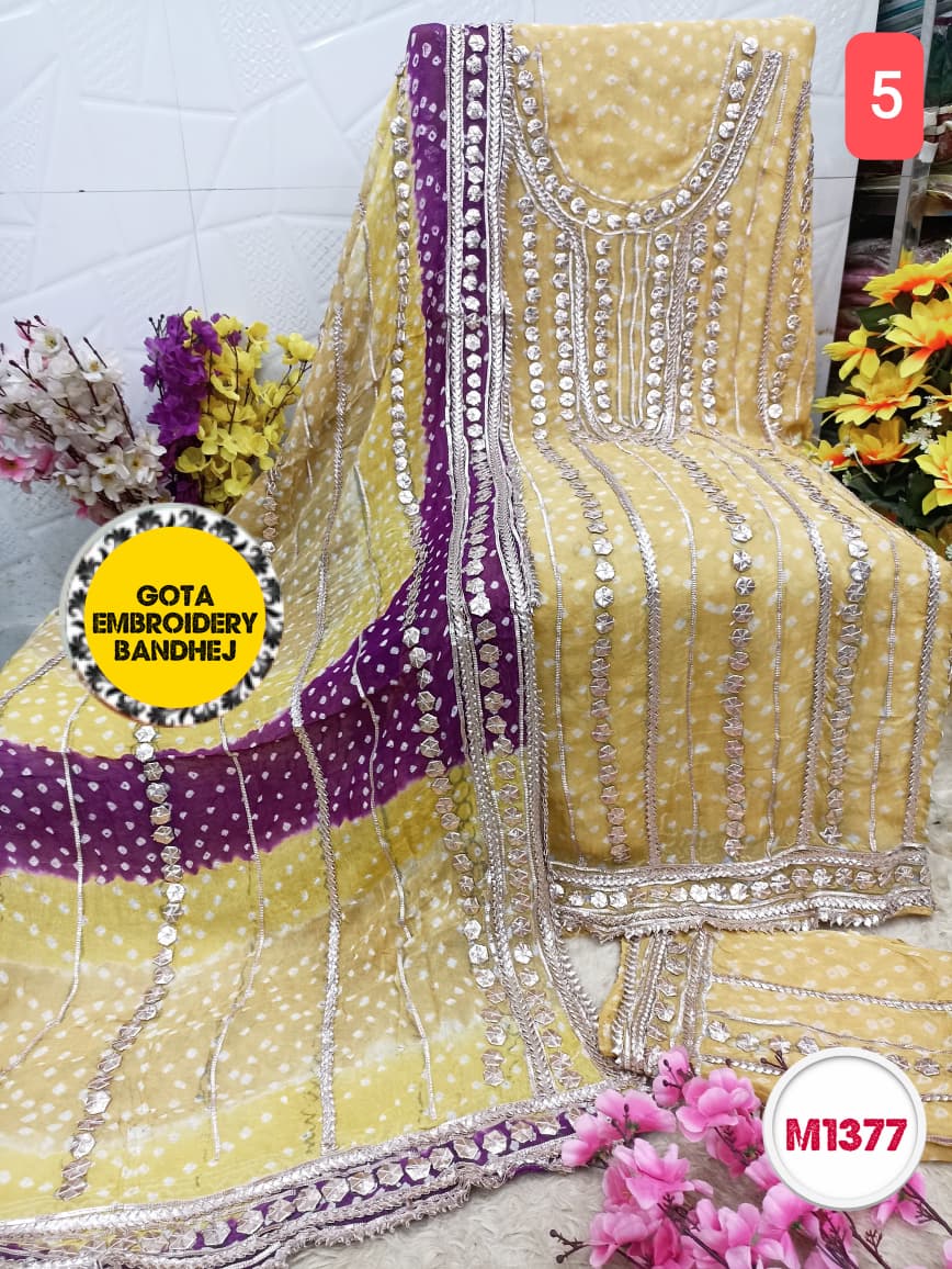 Georgette Bandhni heavy gota patti embroidery suit