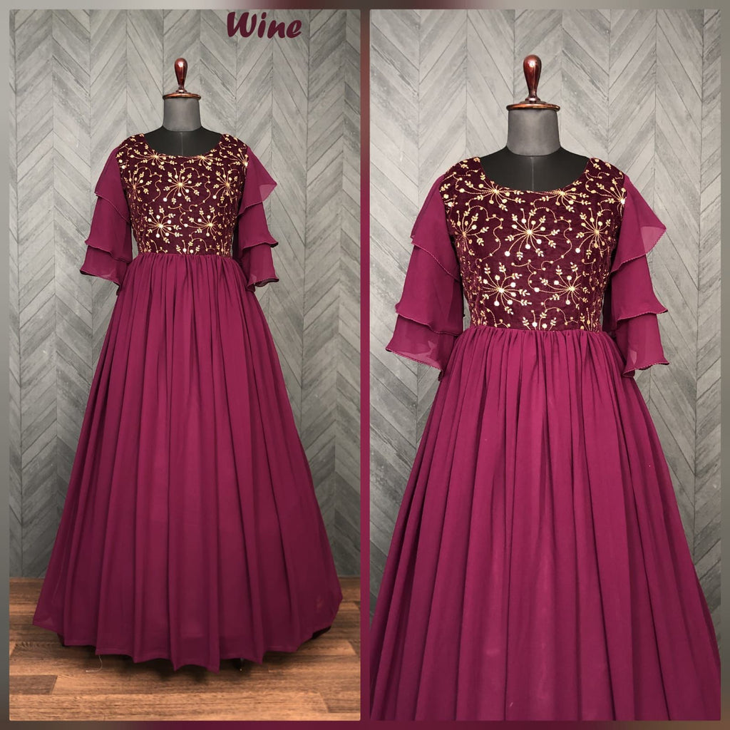 Unique Velvet n Blooming Georgette Gown