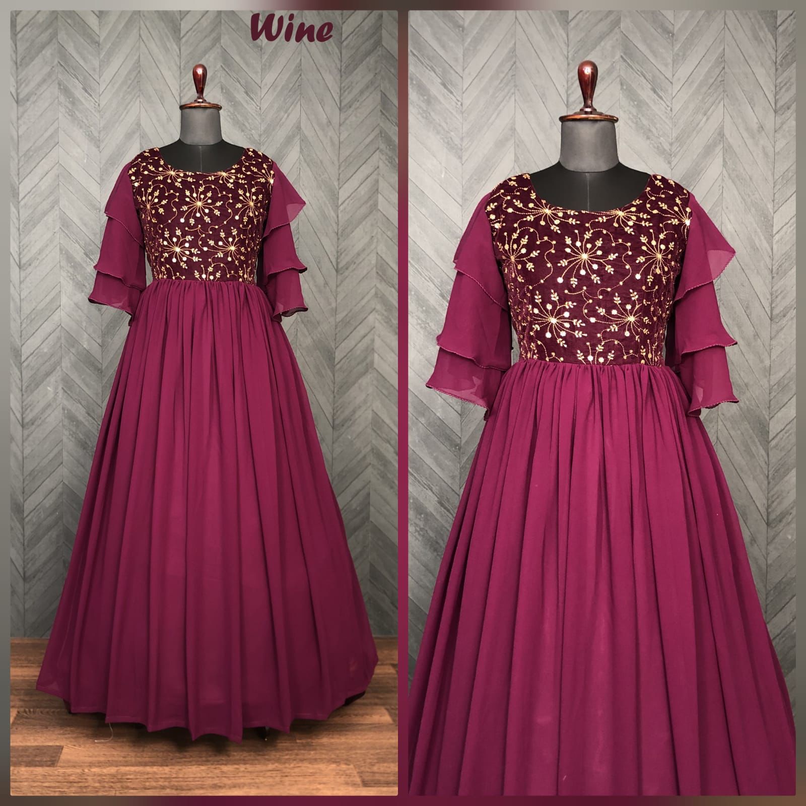 Unique Velvet n Blooming Georgette Gown