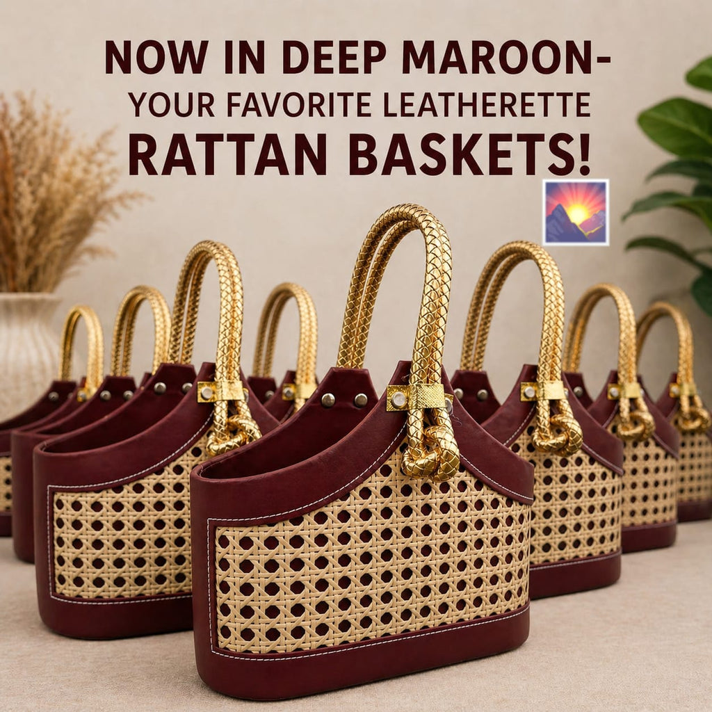 Rattan Leatherette Basket and Potlis