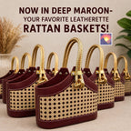 Rattan Leatherette Basket and Potlis