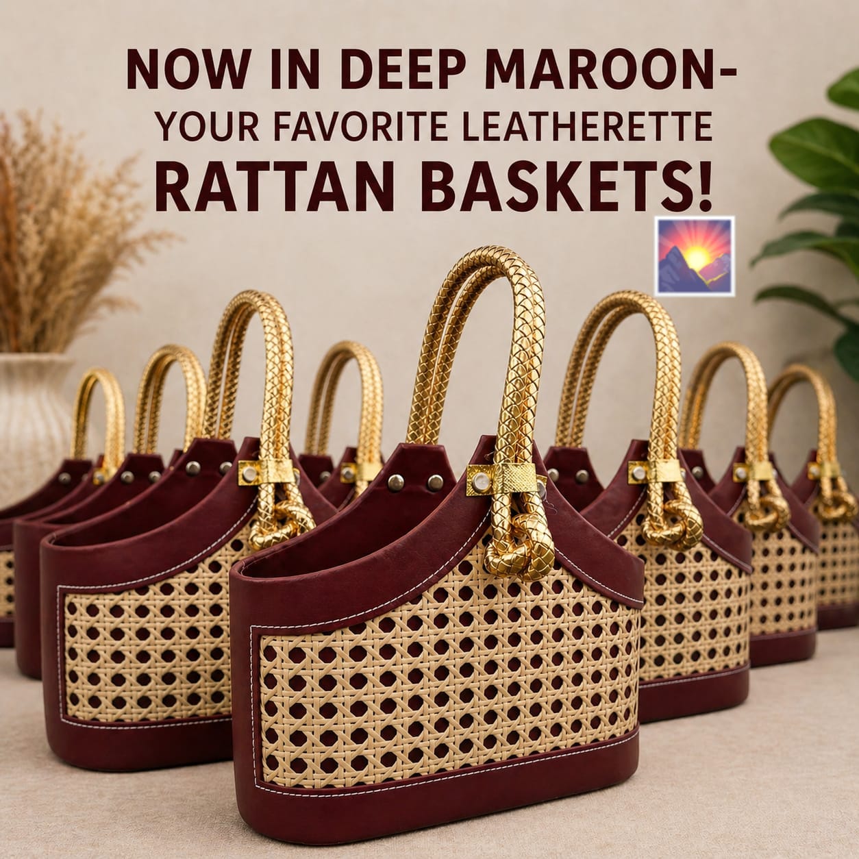 Rattan Leatherette Basket and Potlis