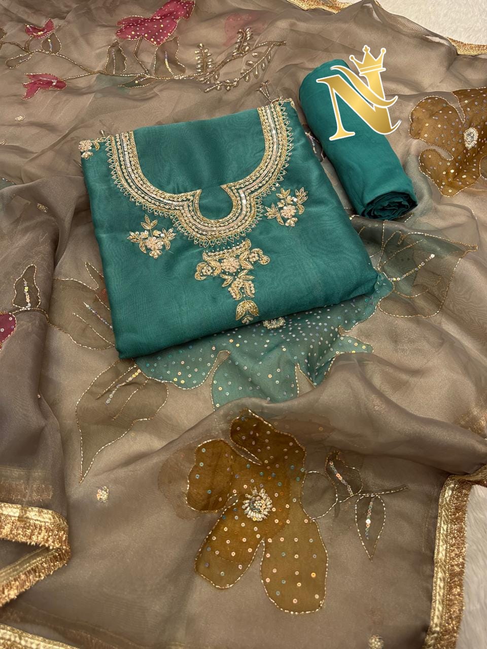 Beautiful Designer Organza Suit with Handwork