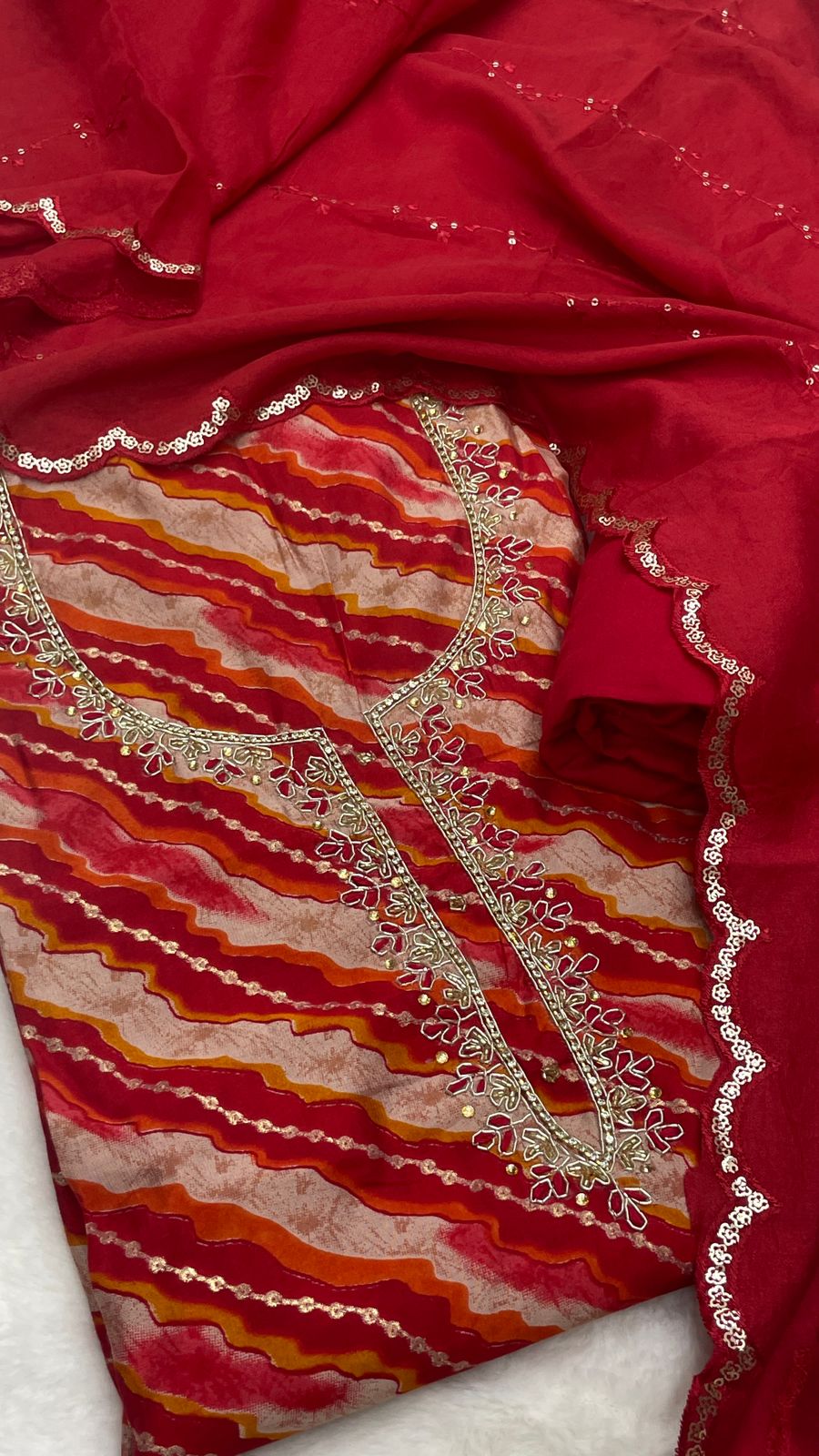 Muslin Suit with embroidery and digital print