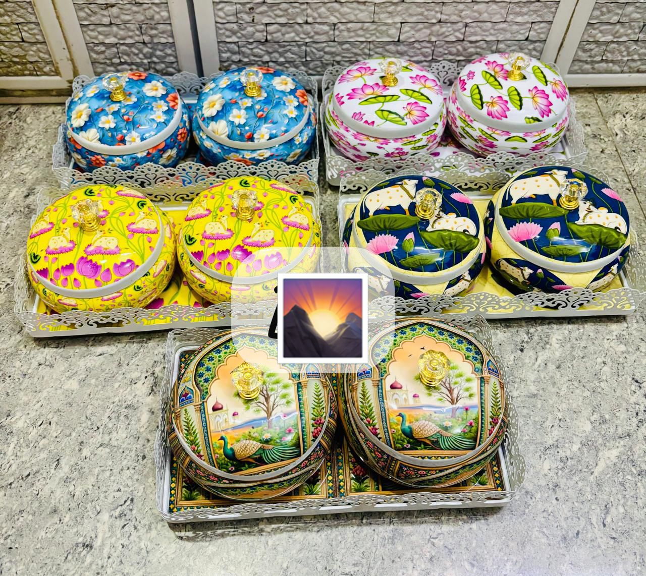 Enamel finish Dry fruit container with Tray combo
