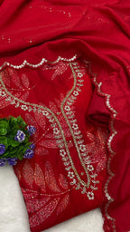 Muslin Suit with embroidery and digital print